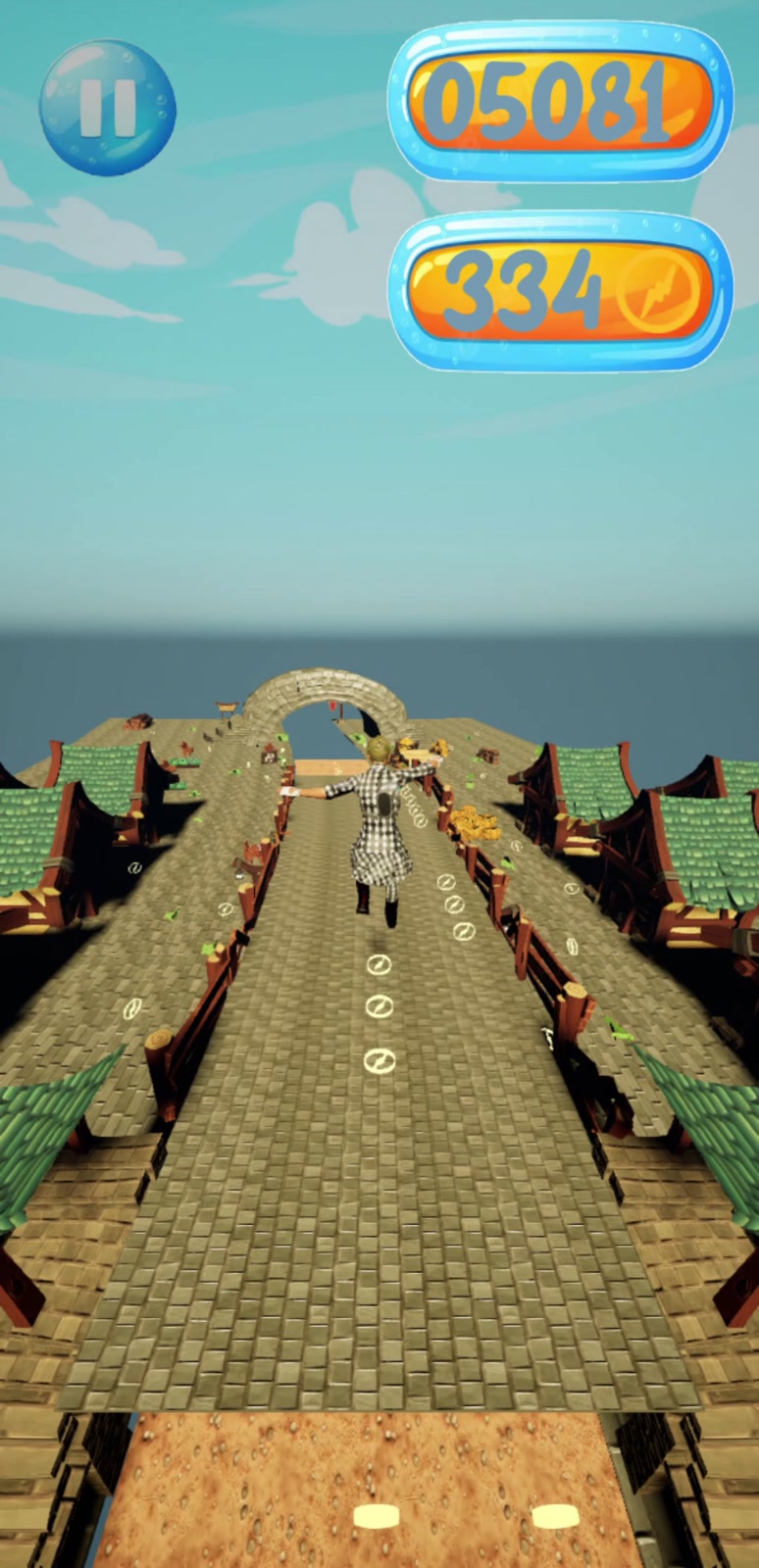 In-game screenshot: the runner sprinting along a rooftop track.